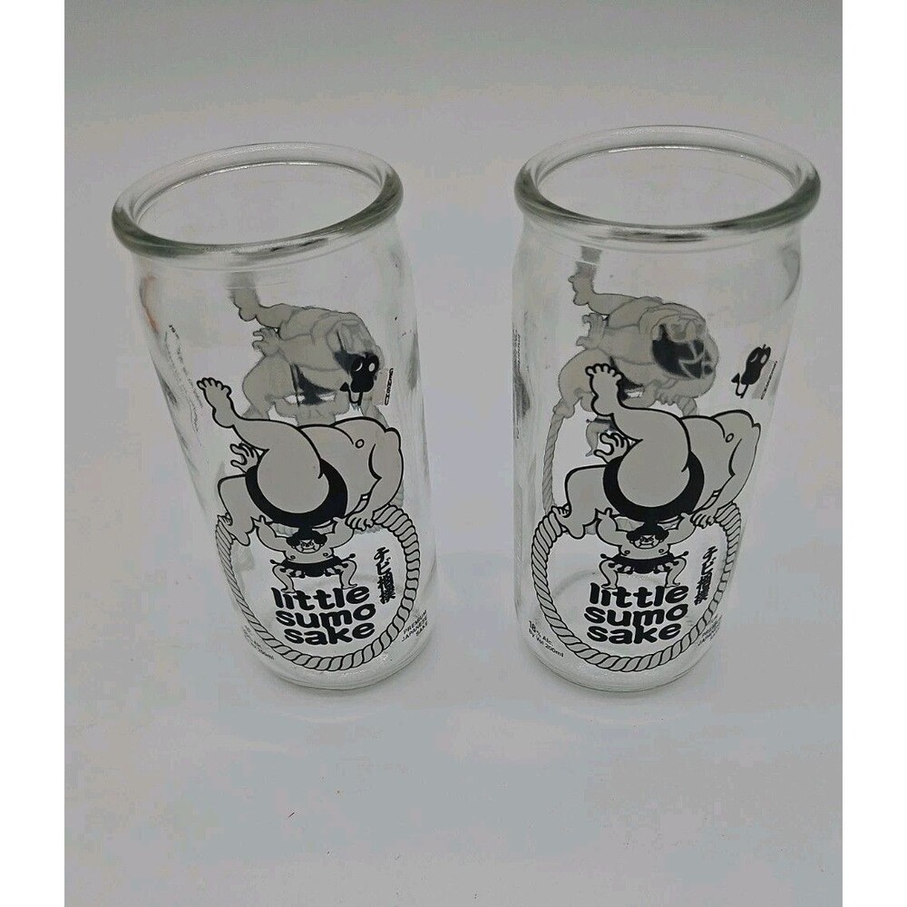 Little Sumo Sake Premium Japanese Sake 6oz Glasses Pair EUC